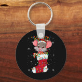 Santa Hat Rat Animal In Sokken Xmas Tree Lights Sleutelhanger (Voorkant)