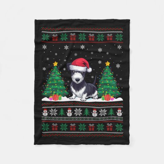 Santa Hat Rat Terrier Hond Kerstboom Lights Ug Fleece Deken (Voorkant)
