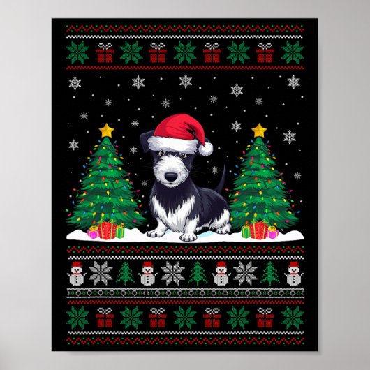Santa Hat Rat Terrier Hond Kerstboom Lights Ug Poster (Voorkant)
