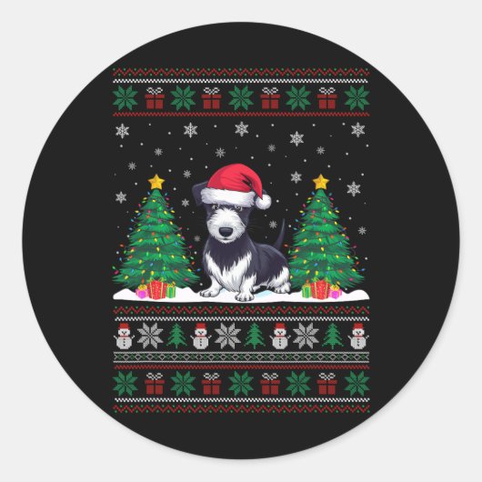 Santa Hat Rat Terrier Hond Kerstboom Lights Ug Ronde Sticker (Voorkant)