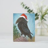 Santa Hat Raven Feestdagenkaart (Staand voorkant)