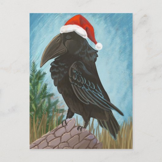 Santa Hat Raven Feestdagenkaart (Voorkant)