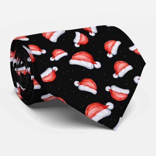 Santa Hat Red Black White-kerstpatroon Stropdas (Opgerold)