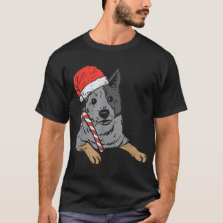 Santa Hat Red Blue Heeler Australian Cattle Dog Ch T-shirt