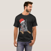 Santa Hat Red Blue Heeler Australian Cattle Dog Ch T-shirt (Voorkant volledig)