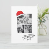 Santa Hat Red Merry Christmas Script 3 Foto Feestdagenkaart (Staand voorkant)