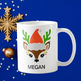 Santa Hat Reindeer Face Holiday Koffiemok