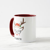 Santa Hat Rendier Schattige Meisje Kerstmis Maroon Mok (Voorkant links)