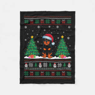 Santa Hat Rottweiler Hond Kerstboom Lights Ugl Fleece Deken