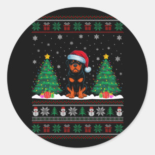 Santa Hat Rottweiler Hond Kerstboom Lights Ugl Ronde Sticker
