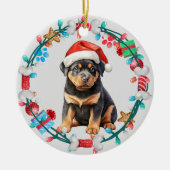 Santa Hat Rottweiler Puppy Botkrans Keramisch Ornament (Voorkant)