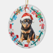 Santa Hat Rottweiler Puppy Botkrans Keramisch Ornament (Links)