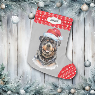Santa Hat Rottweiler Snowflake Border Grote Kerstsok