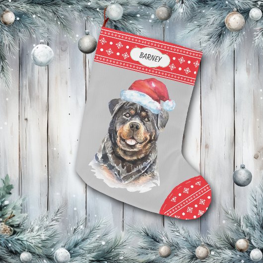 Santa Hat Rottweiler Snowflake Border Grote Kerstsok