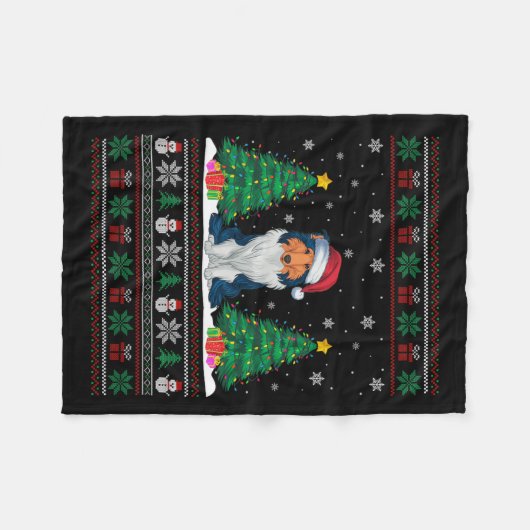 Santa Hat Rough Collie Dog Xmas Tree Lights Ugly S Fleece Deken (Voorkant (Horizontaal))