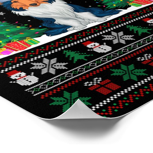 Santa Hat Rough Collie Dog Xmas Tree Lights Ugly S Poster (Hoek)