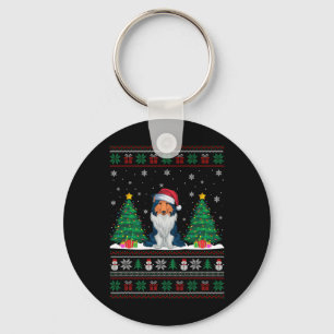 Santa Hat Rough Collie Dog Xmas Tree Lights Ugly S Sleutelhanger