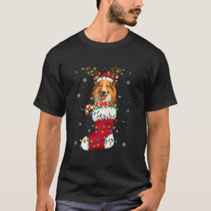 Santa Hat Rough Collie Puppy Dog In Sokken Xmas Tr T-shirt
