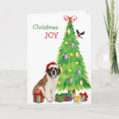Santa Hat Saint Bernard Dog en kerstboom Feestdagen Kaart (Voorkant)