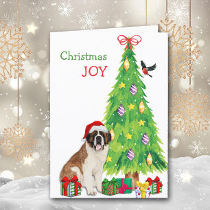 Santa Hat Saint Bernard Dog en kerstboom Feestdagen Kaart