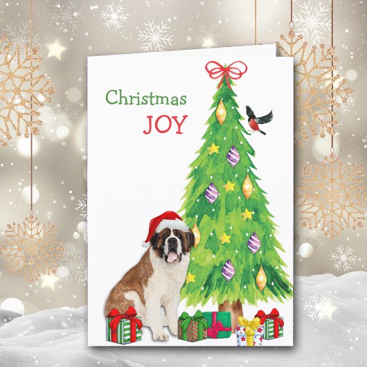 Santa Hat Saint Bernard Dog en kerstboom Feestdagen Kaart