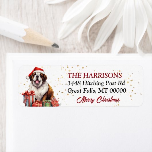 Santa Hat Saint Bernard Kerstmis Etiket (Insitu)