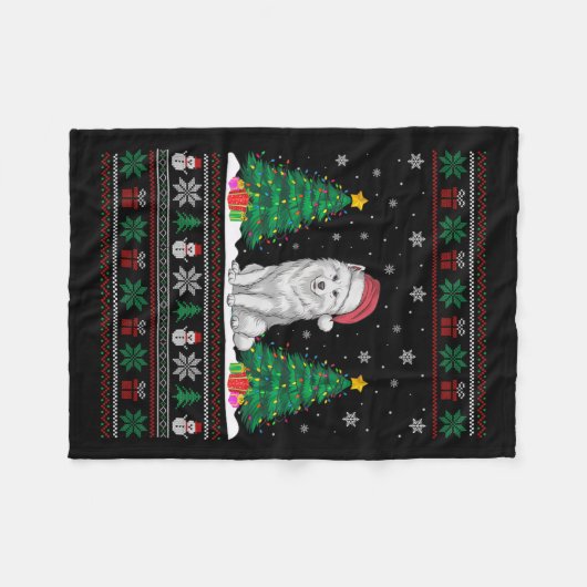 Santa Hat Samoyed Dog Kerstboom Lights Ugly S Fleece Deken (Voorkant (Horizontaal))