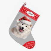 Santa Hat Samoyed Hond Sneeuwvlok Border Grote Kerstsok (Voorkant (Hangend))