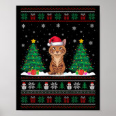 Santa Hat Savannah Cat Kerstboom Lights Ugly Poster (Voorkant)