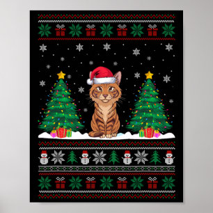 Santa Hat Savannah Cat Kerstboom Lights Ugly Poster