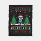 Santa Hat Schnauzer Dog Kerstboom Lights Ugly Fleece Deken (Voorkant)