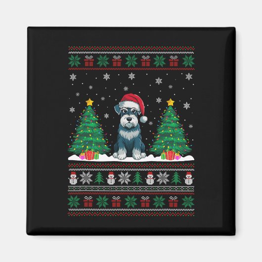 Santa Hat Schnauzer Dog Kerstboom Lights Ugly Magneet (Voorkant)