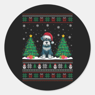 Santa Hat Schnauzer Dog Kerstboom Lights Ugly Ronde Sticker