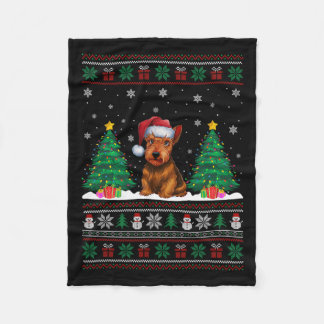 Santa Hat Schotse Terriër Hond Xmas Tree Lights Ug Fleece Deken