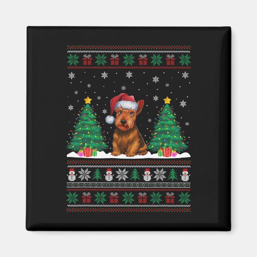 Santa Hat Schotse Terriër Hond Xmas Tree Lights Ug Magneet (Voorkant)