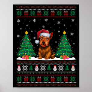 Santa Hat Schotse Terriër Hond Xmas Tree Lights Ug Poster