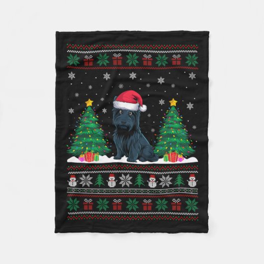 Santa Hat Scottie Dog Kerstboom Lights Ugly S Fleece Deken (Voorkant)