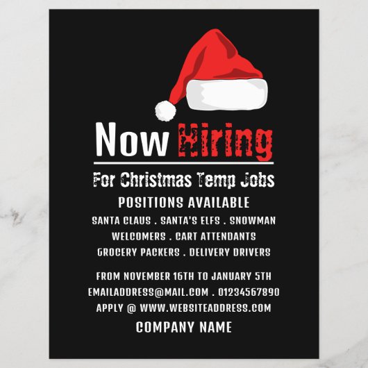 Santa Hat, Seizoensgebonden Recruitment Adverteren Flyer (Voorkant)