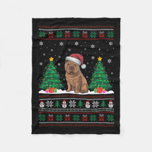 Santa Hat Shar Pei Dog Kerstboom Lights Ugly Fleece Deken