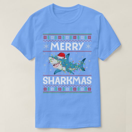 Santa Hat Shark-kerstlampjes Ugly Merry Sharkm T-shirt (Design voorkant)