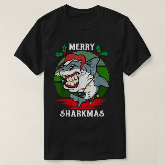 Santa Hat Shark Merry Sharkmas Christmas PJ Pajama T-shirt (Design voorkant)