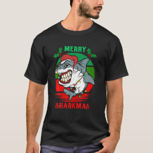 Santa Hat Shark Merry Sharkmas kerstrode golven T-shirt