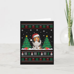 Santa Hat Shetland Herdershond Xmas Tree Light Ug Kaart