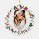 Santa Hat Shetland Sheepdog Kerstkrans Keramisch Ornament (Voorkant)