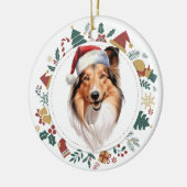 Santa Hat Shetland Sheepdog Kerstkrans Keramisch Ornament (Links)
