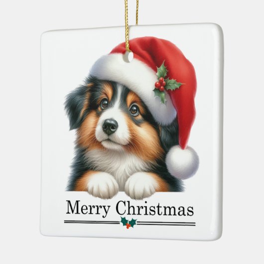 Santa Hat Shetland Sheepdog Puppy Merry Christmas Keramisch Ornament (Links)