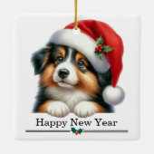Santa Hat Shetland Sheepdog Puppy Merry Christmas Keramisch Ornament (Achterkant)