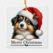 Santa Hat Shetland Sheepdog Puppy Merry Christmas Keramisch Ornament (Voorkant)
