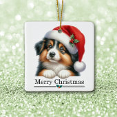 Santa Hat Shetland Sheepdog Puppy Merry Christmas Keramisch Ornament