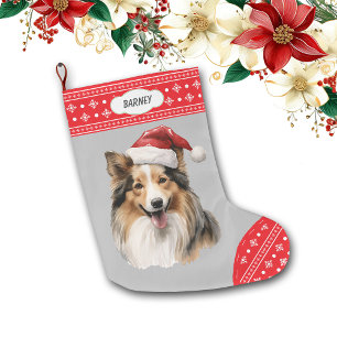 Santa Hat Shetland Sheepdog Snowflake Border Grote Kerstsok